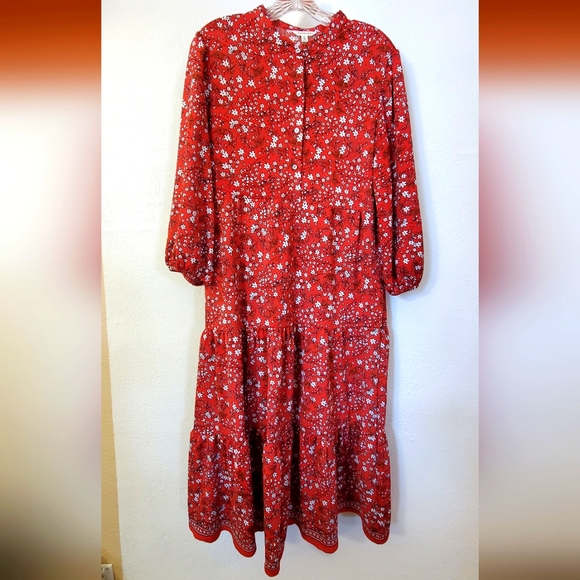 L Max Studio Floral Orange Boho Midi Dress - Picture 1 of 6